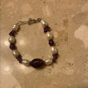 Elegant Pearl and Purple Bead Bracelet